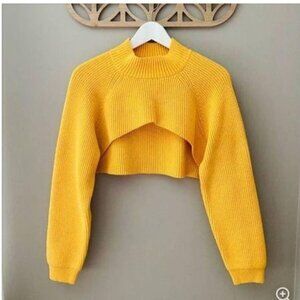 Anthropologie Knitted Cropped Sweater Pullover Yellow Size XSmall
